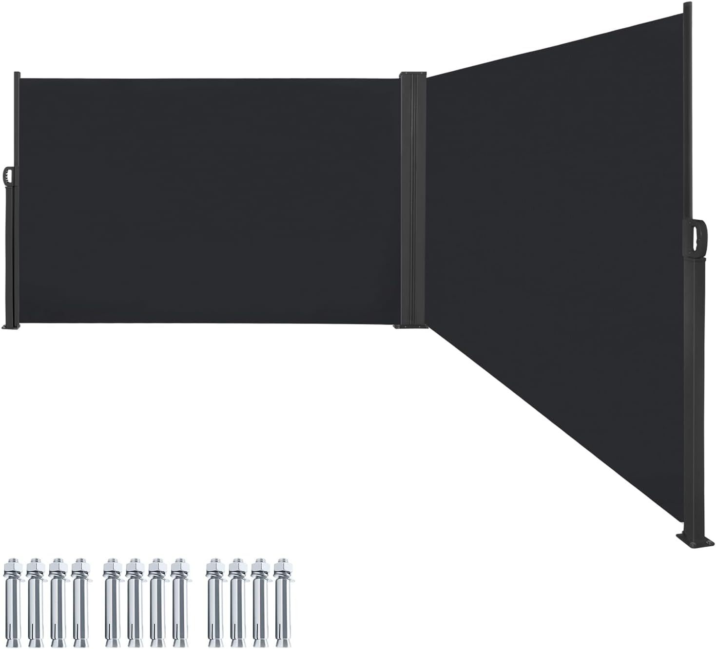 Seitenmarkise Doppel ausziehbar, Sichtschutz Balkon, Sonnenschutz UV-Beständig, Einstellbar Breite Windschutz Terrasse für Zaun Garten, 1,8 x 6m Dunkelgrau, (HAG8085B)-GW-Luk