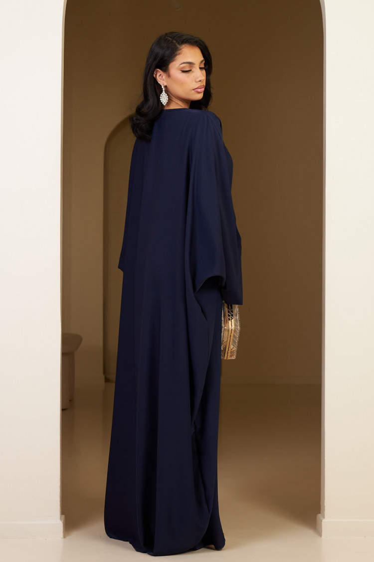 Abaya bleu foncé satinée uni
