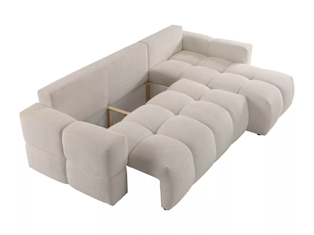 Canapé d'angle réversible convertible en tissu bouclette beige ISSORO II