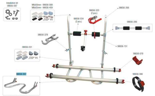 Fiamma Teleskop Auflagebügel passend für Carry Bike UL / CL - Fiamma Ersatzteilnummer 98656-307
