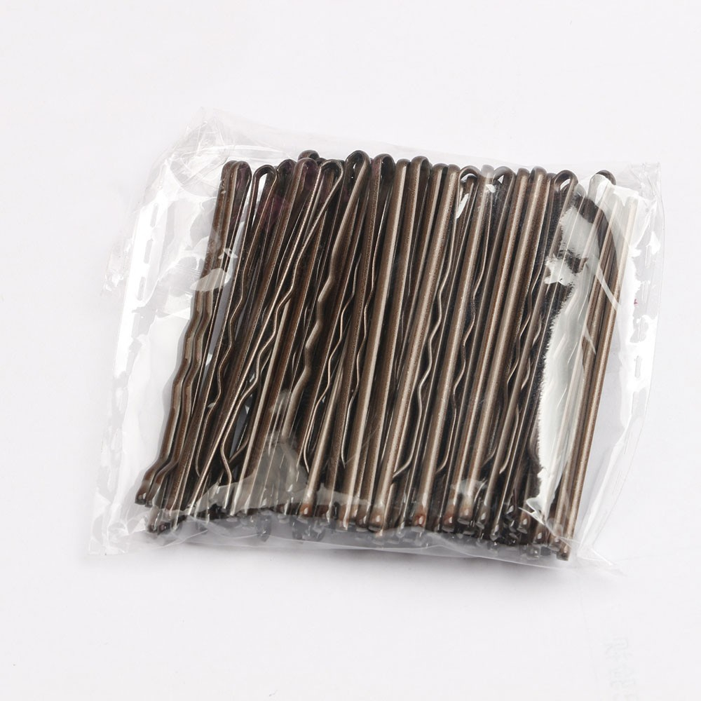 (50er Set) Metall Haarklammern Bobby Pin Haarspangen mit abgerundeter Spitze - Braun