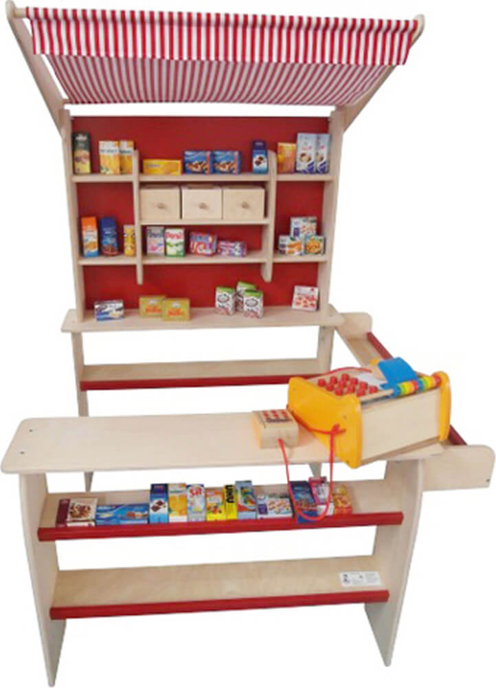 Kinderkaufladen mit Stoffdach, Birke