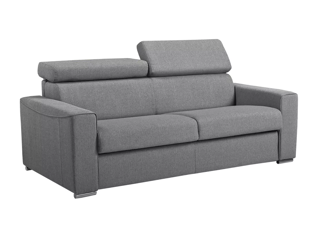 Canapé 3 places convertible express en tissu gris - couchage 140 cm - Matelas VIZIR 18 cm avec mémoire de forme