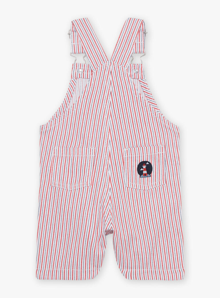 Salopette courte en twill à rayures rouge et bleu marine