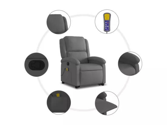 Fauteuil inclinable de massage gris cuir véritable