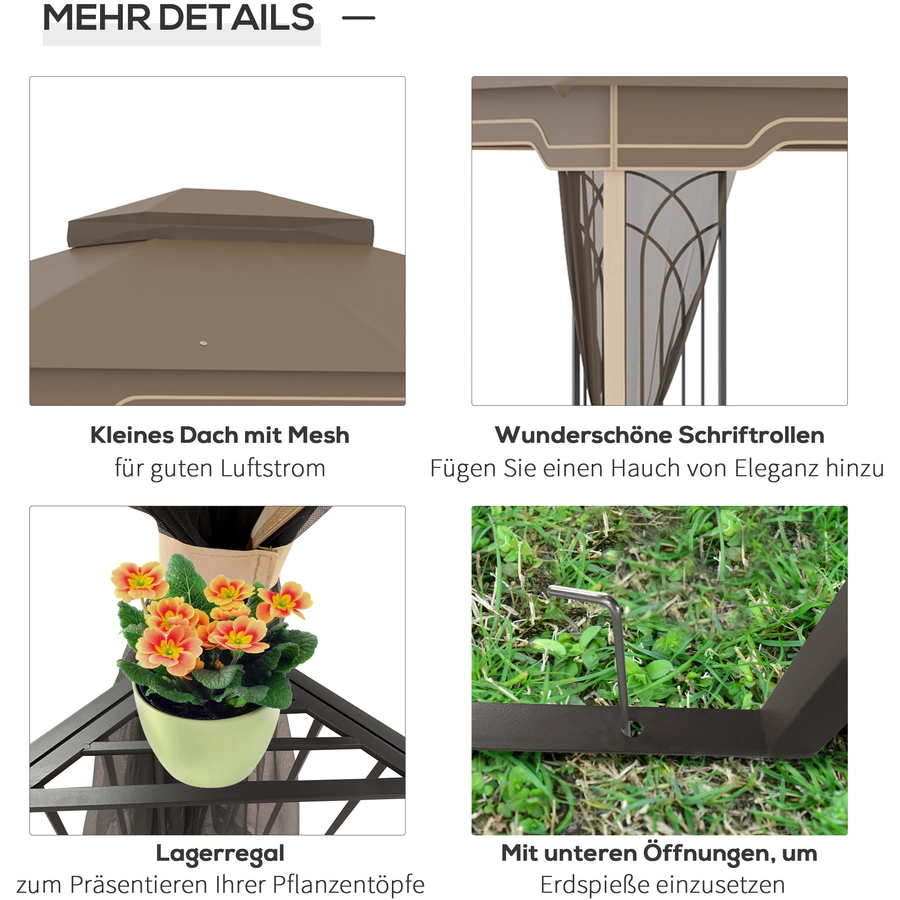 Outsunny Pavillon mit Doppeldach braun