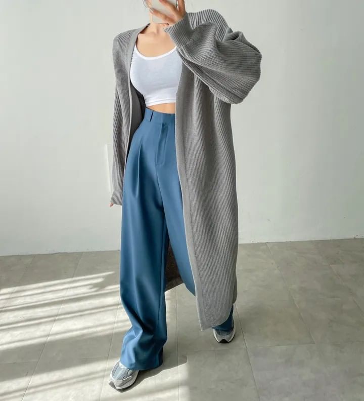 PINPI - Open Voorkant Effen Lange Cardigan