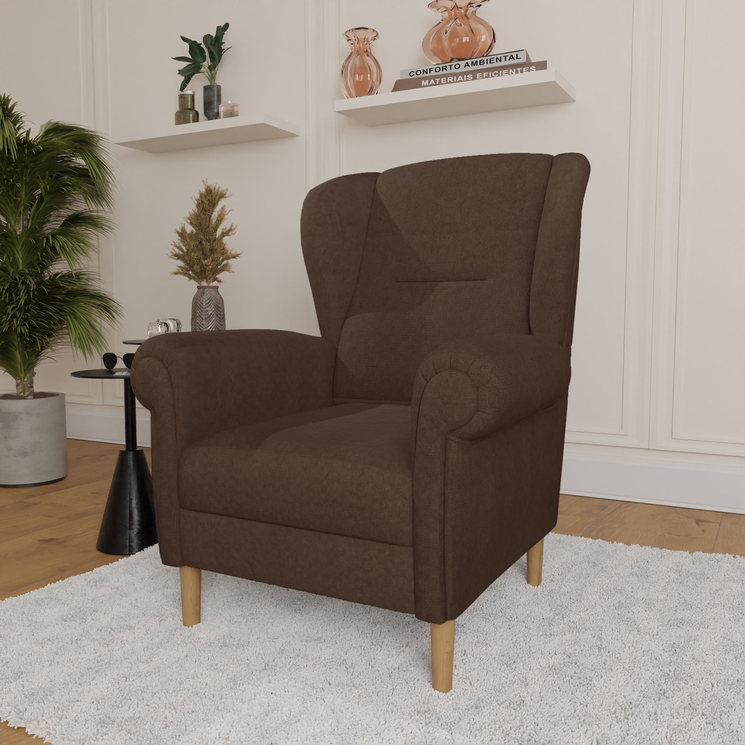 Home affaire Ohrensessel »OSTIANO B/T/H: 80/82/98 cm, Sessel« Einzelstück, dicke geschwungene Armlehnen, uni und kariert