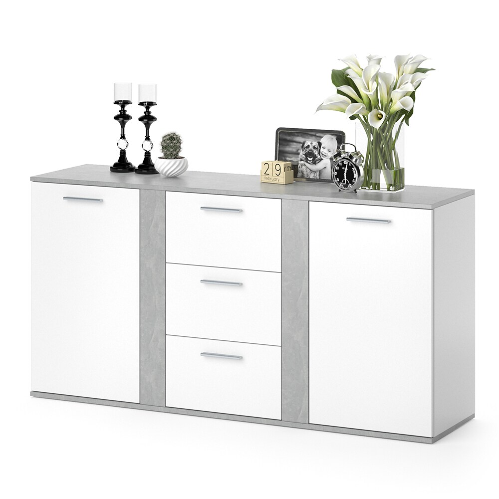 Vicco Sideboard Novelli Highboard Kommode Anrichte Schrank 2 Türen Weiß Beton