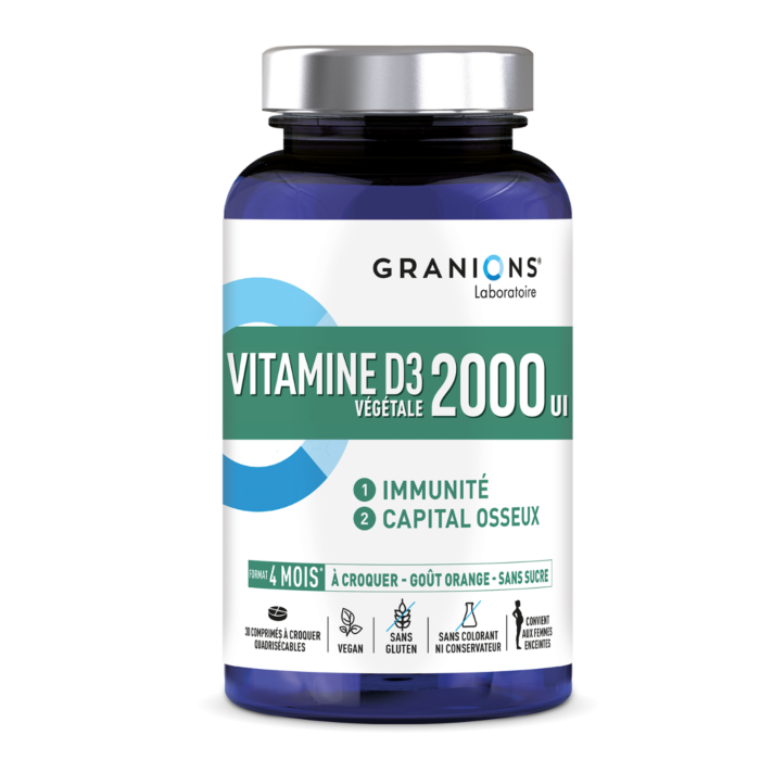 Vitamine D3 2000 ui Immunité - Capital osseux - 30 Comprimés à Croquer