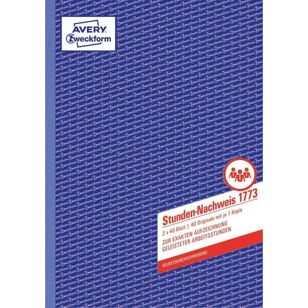 Avery Zweckform 1773 Stunden-Nachweis, A4, selbstdurchschreibend, 2x40 Blatt