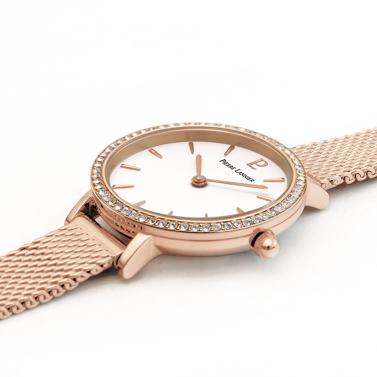 Montre Pierre Lannier femme acier doré rose milanais