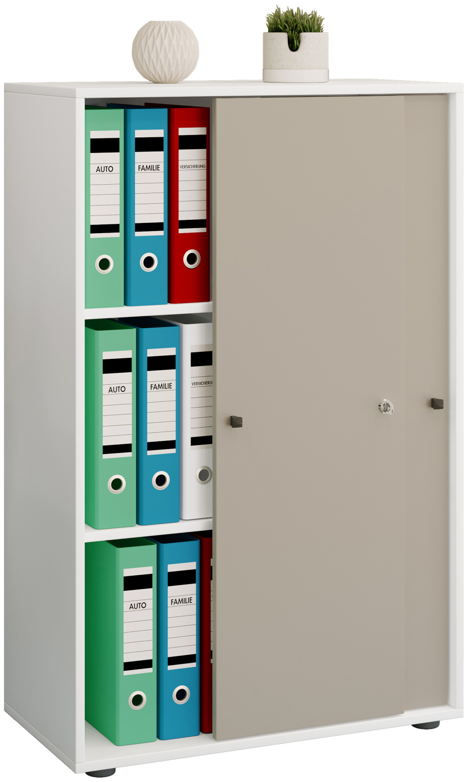 Büroschrank LONA XL - grau - weiß - mit Schiebetüren - 110 cm hoch