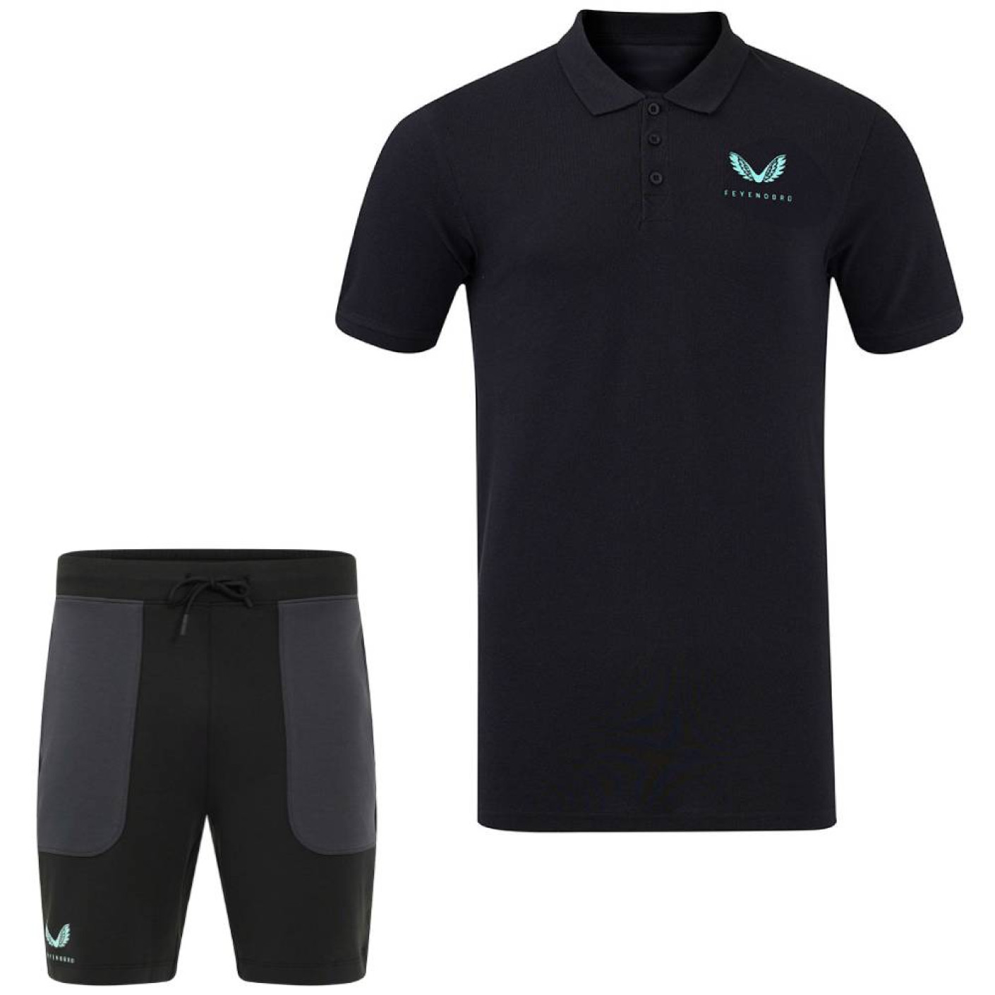 Castore Feyenoord Travel Polo Trainingsset 2024-2025 Zwart Donkergrijs Lichtblauw