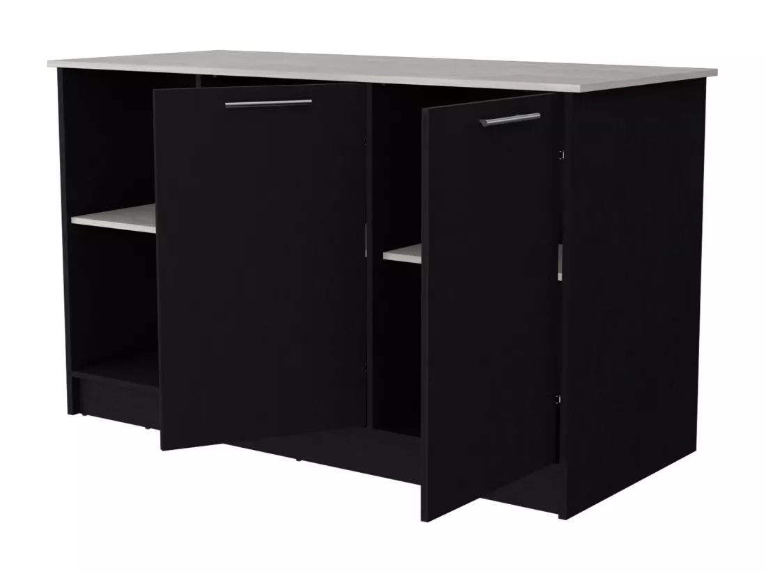 Ilot de cuisine Juniper en mélaminé avec deux portes et 3 étagères , 90 cm X 150 cm X 64 cm , Black / Ibiza