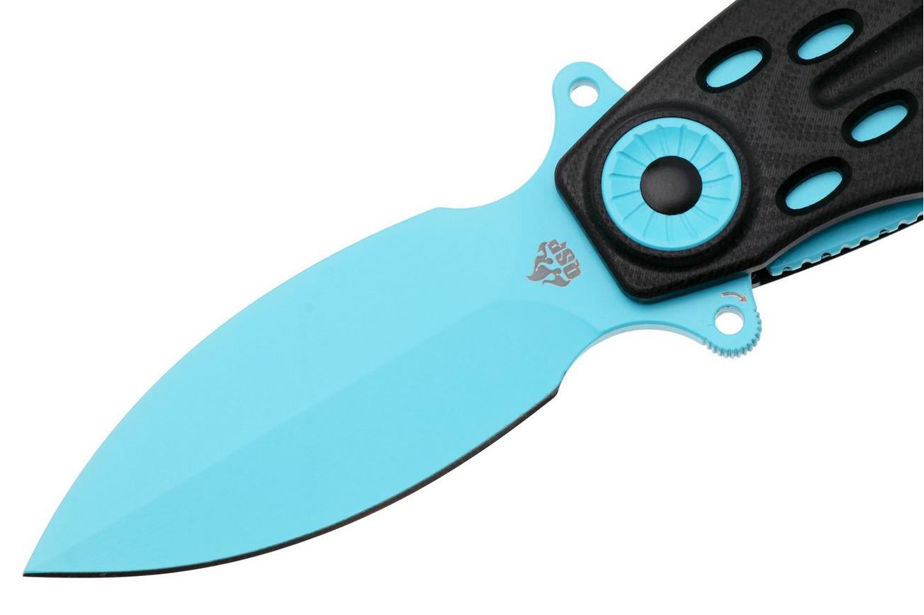 QSP Knife Beetle 162-E, Blue 14C28N, Black G10, zakmes