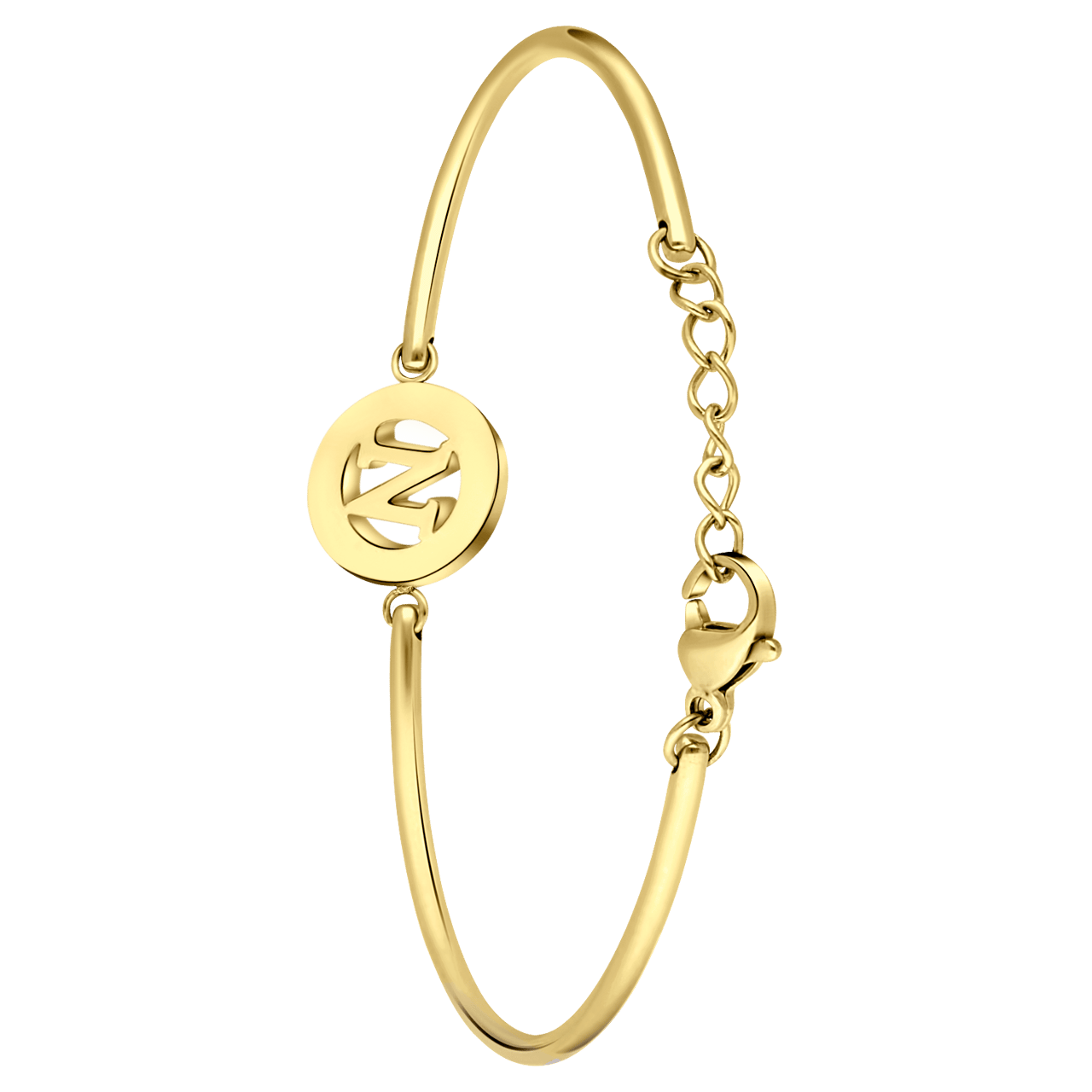 Stalen goldplated armband met letter - N