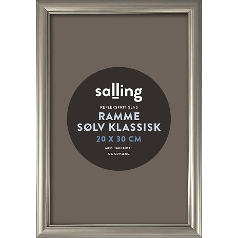 Klassisk sølv ramme m. refleksfrit glas - 20x30 cm