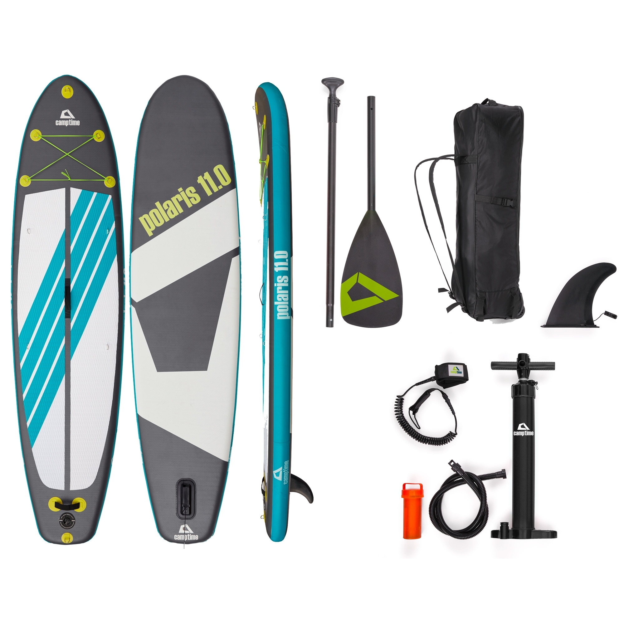 Camptime Polaris 11.0 SUP Set aufblasbares Stand Up Paddling-Board inkl. Paddel und Luftpumpe