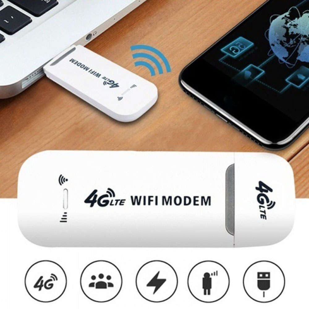 (150Mbit/s) Mobiler Hotspot 4G / LTE USB A Dongle WiFi Modem Netzwerk Router   Mini SIM Karten Slot - Weiss