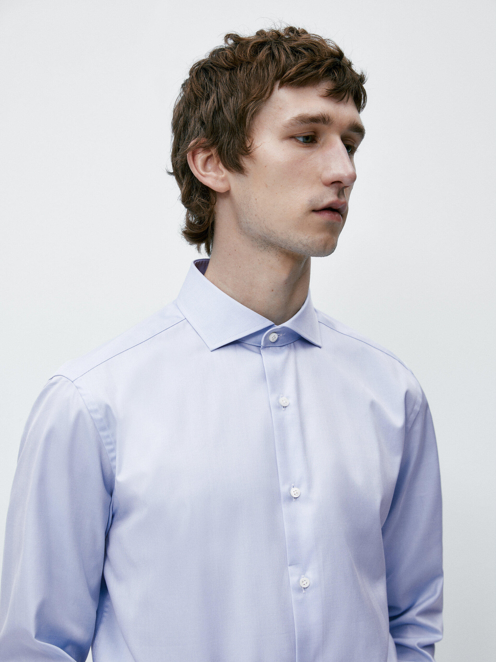 Camisa sarga easy iron slim fit - CELESTE
