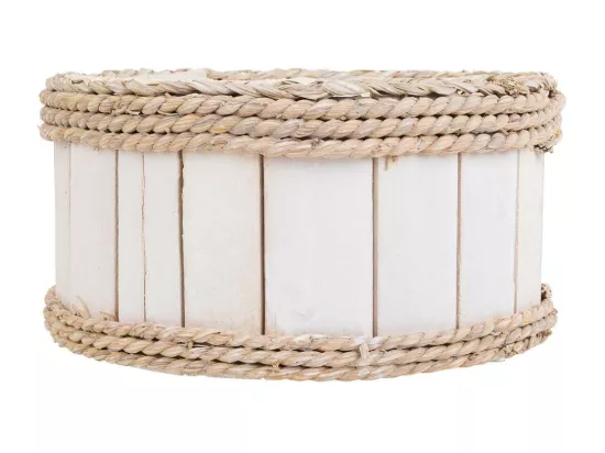Panier en bois et corde blanc d25x13/24h