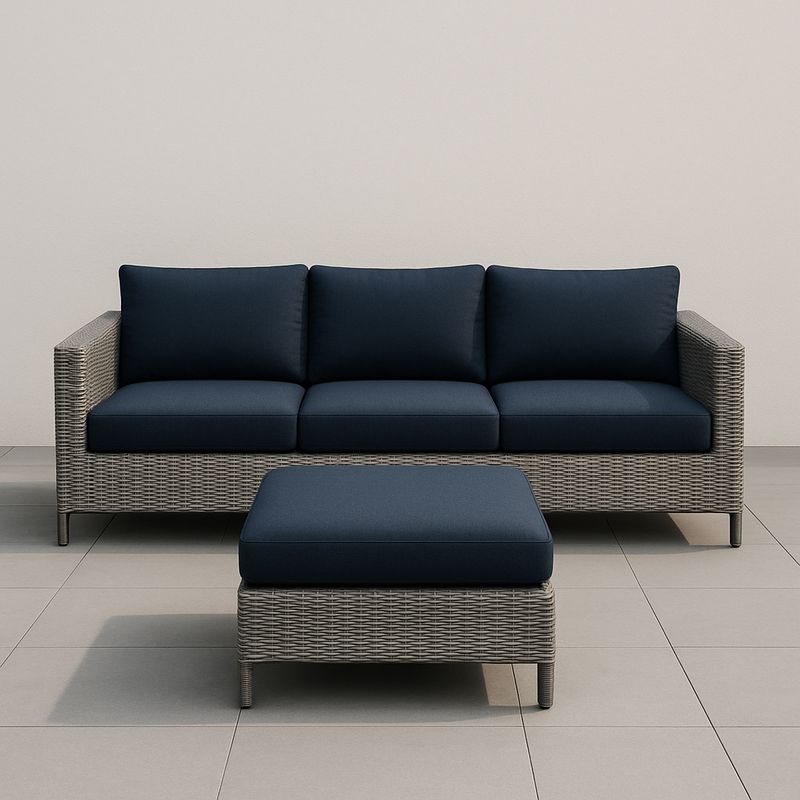 Gartenmöbel-Set Sofa und Hocker Rattan Aluminium Blau