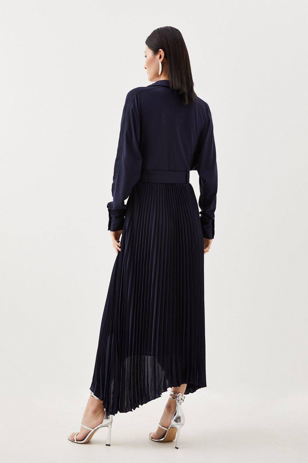 KarenMillen Robe midi plissée à ceinture en mélange de jersey et georgette
