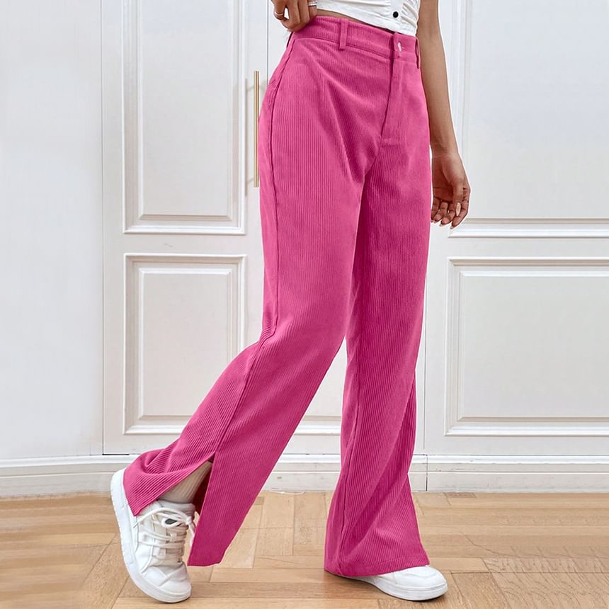 Asiris - Hoge taille effen corduroy losse broek met split