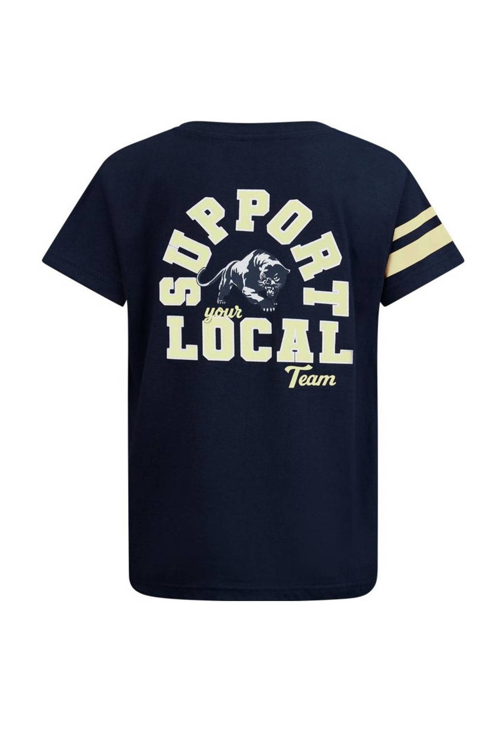 Retour Jeans T-shirt Pharrel met backprint donkerblauw/geel