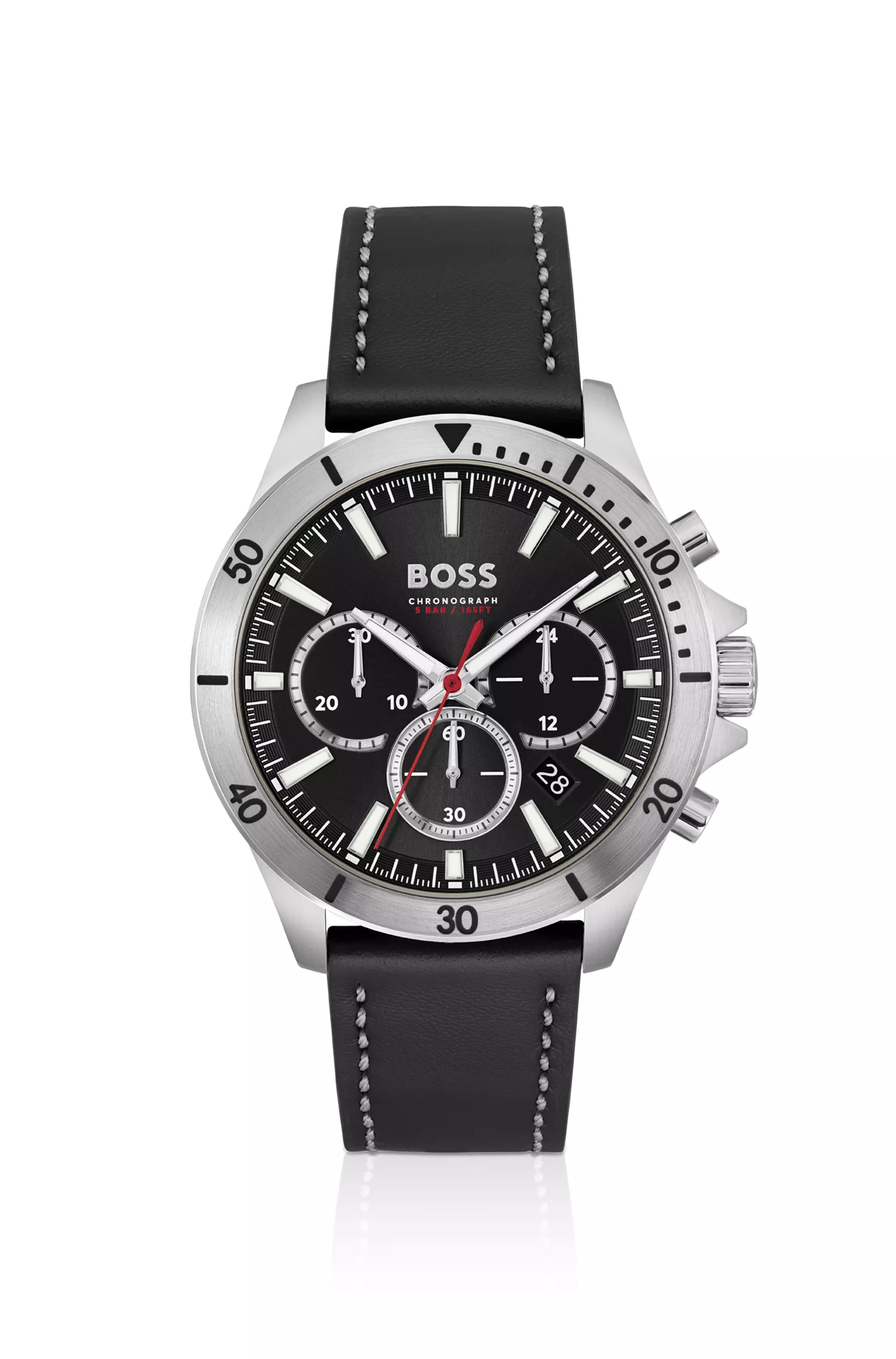 Relógio cronógrafo BOSS Black-Multi-eye com pulseira de couro preta