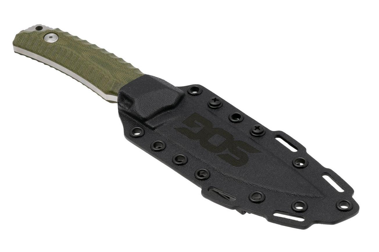 SOG Hidaka FX 17-27-01-57 Satin CPM 3V, Green Micarta vaststaand mes, Kiku Matsuda design