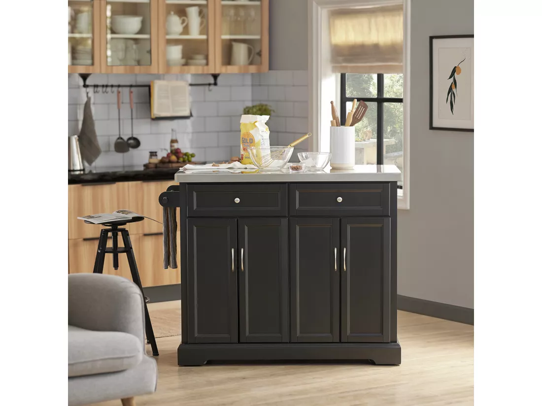Desserte sur roulettes en Bois avec Plans de Travail Rabattable en Acier INOX, FKW71-SCH