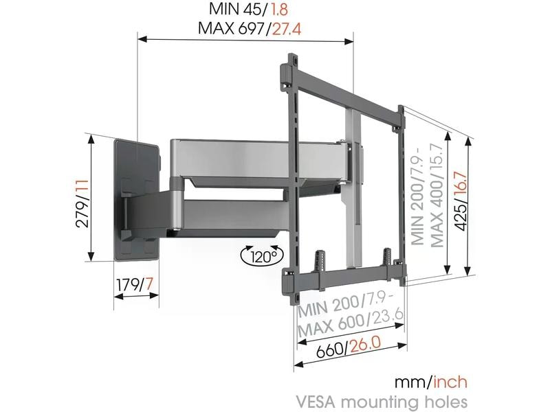 Vogel's Wandhalterung TVM 5855 - Schwarz Schwenkbare TV-Wandhalterung für grosse, schwere Fernseher von bis zu 100 Zoll