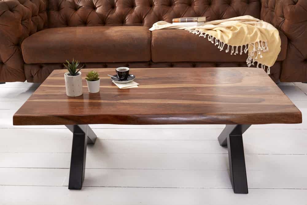 Design Couchtisch AMAZONAS 110cm braun Sheesham Massivholz Baumkante