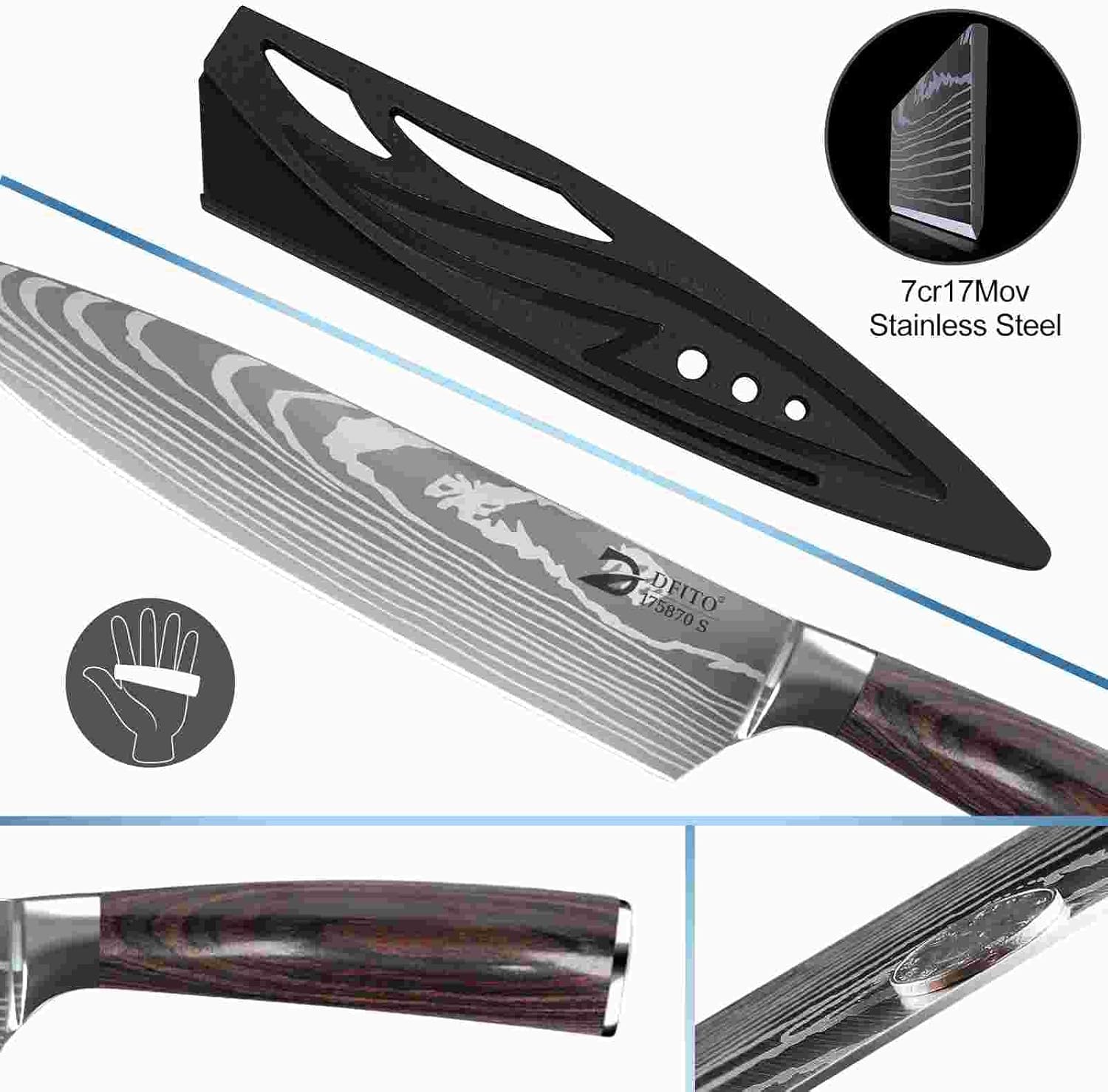 Dfito Küchenmesser Set mit Rolltasche, 8-teiliges professionelles Messerset, High Carbon Edelstahl Küchenchef Messerset, Extrem Scharf Profi Kochmesser Set