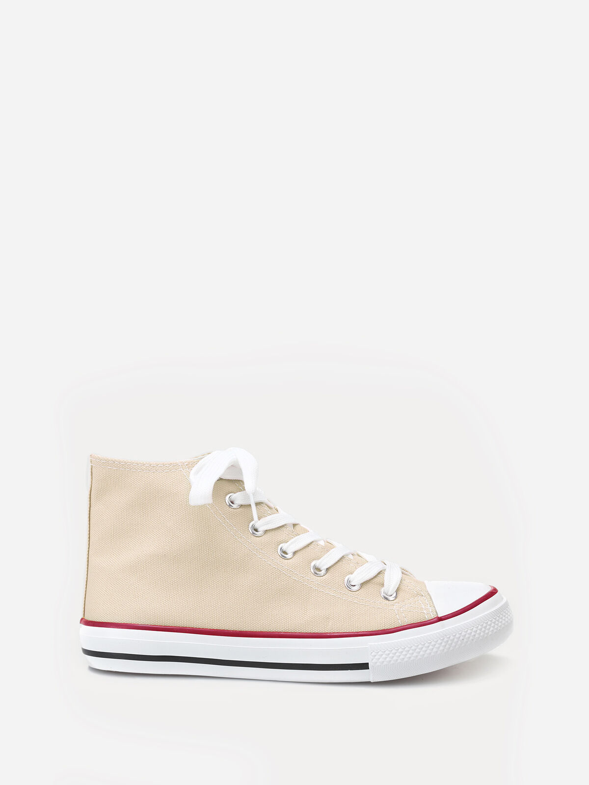 Tennis en toile à lacets- beige_rouge