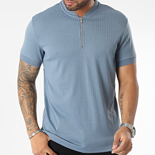 Polo Manches Courtes Col Zippé Bleu Clair
