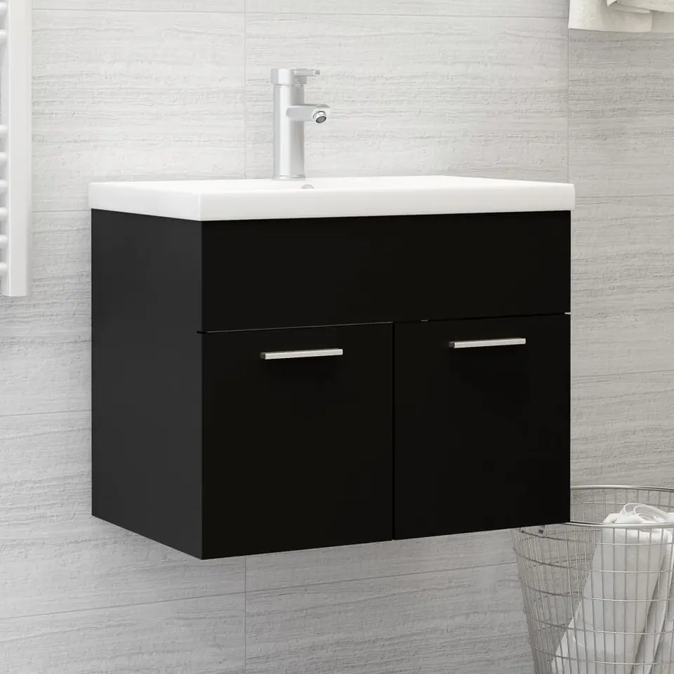 vidaXL - Wastafelkast En Wastafel - Zwart - Bewerkt hout - 60 x 38.5 x 46 cm
