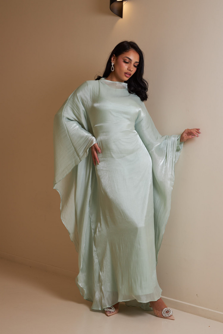 Ensemble 2 pièces robe + gilet à enfiler satiné vert