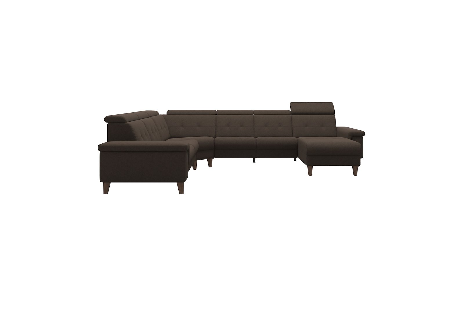 Anna C22 hjørnesofa (PMCMM) med LS (M) Tekstil Calido Brown med A2 arm og valnøttbeisede skrå ben, 14 cm. (Power-Manual-CornerManual-Manual-Manual)