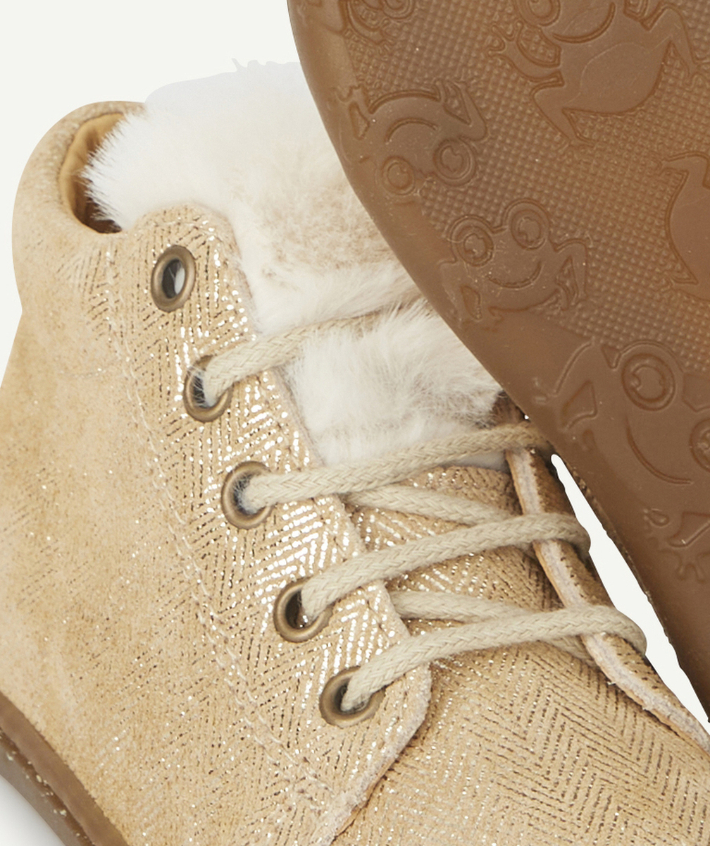 BOPYBOTTINES PREMIER PAS EN CUIR COULEUR DORÉE AVEC FOURRURE