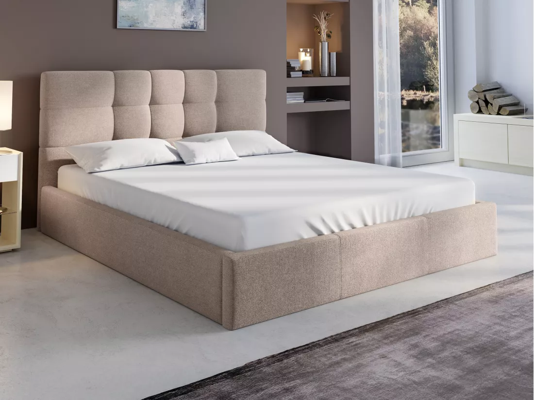 Lit coffre 140 x 190 cm - Tissu - Beige + Matelas - ELIAVA de Pascal Morabito