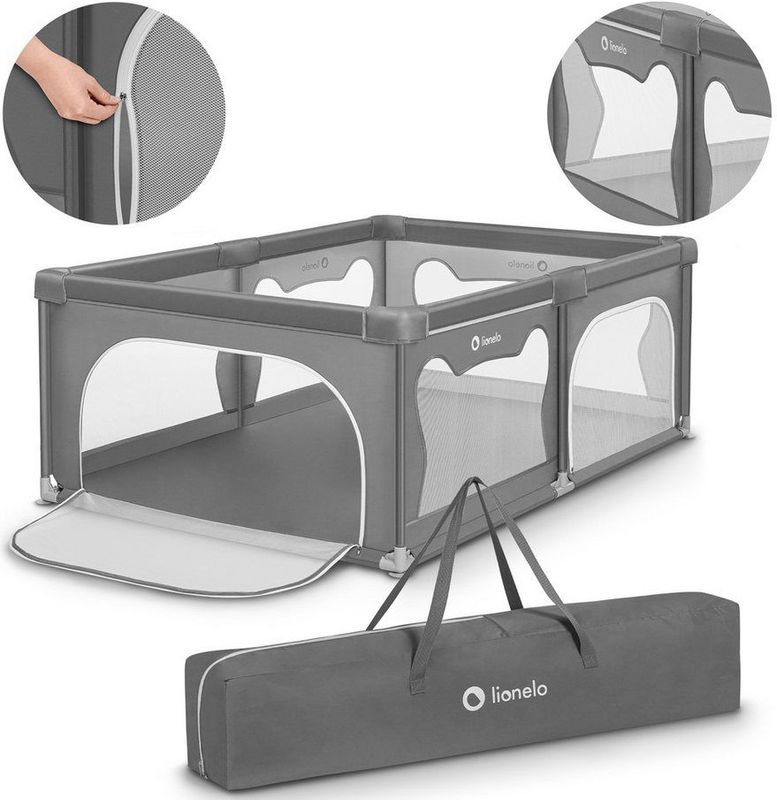 Lionelo Willow - Box voor baby's - 2 afsluitbare zij-ingangen - zeer grote speelruimte - 4 zuignappen op de hoeken