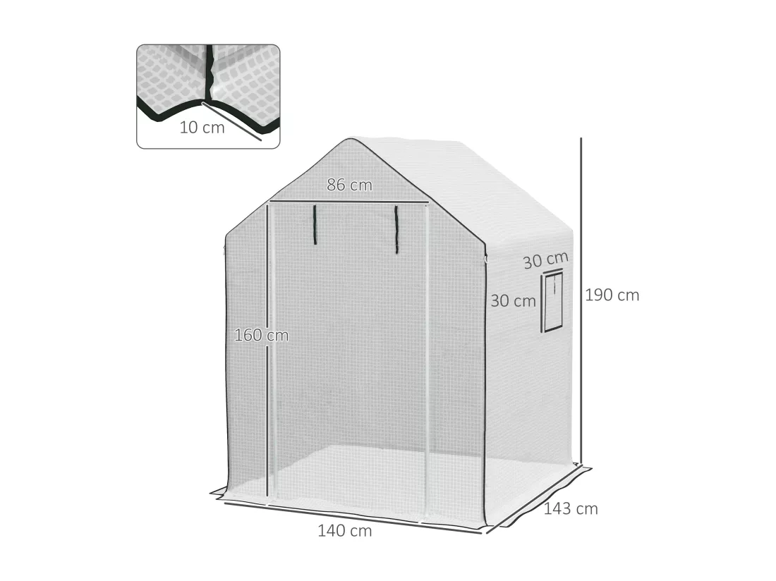 Bâche de remplacement serre de jardin dim. 140L x 143l x 190H cm - 2 fenêtres, porte zippée enroulable - PE anti-UV imperméable blanc