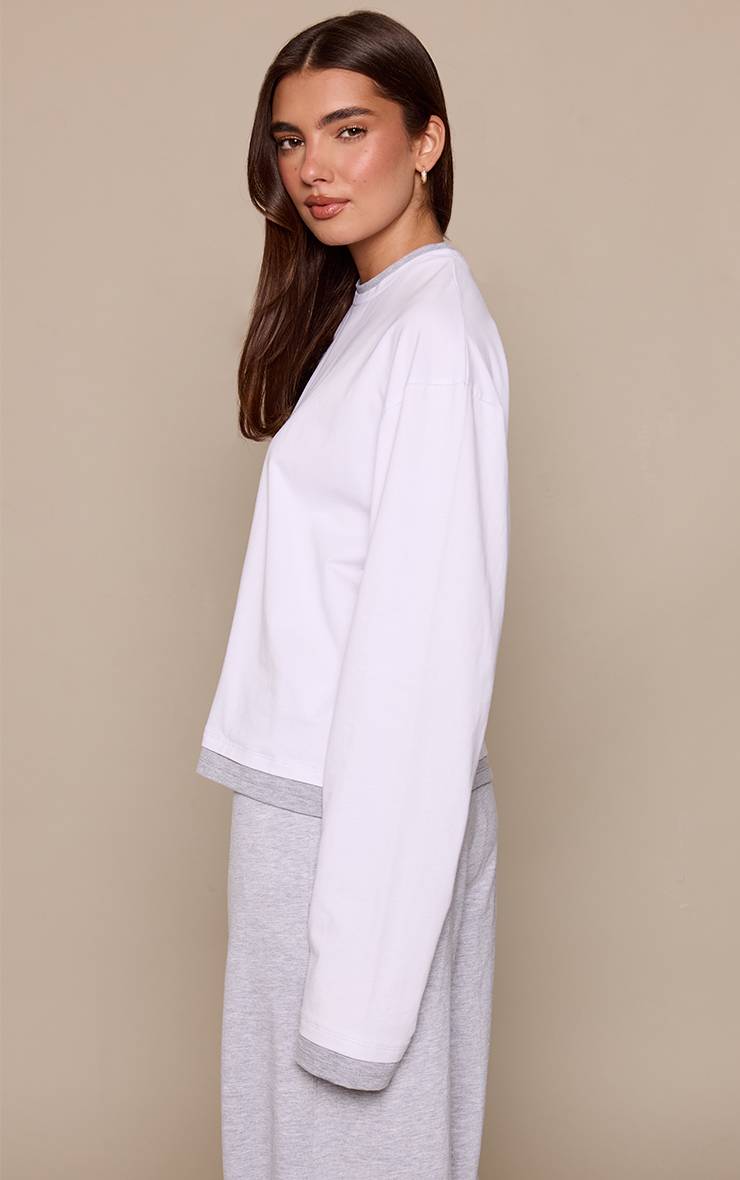 Blanc T-shirt À Manches Longues Avec Détail À Double Couche