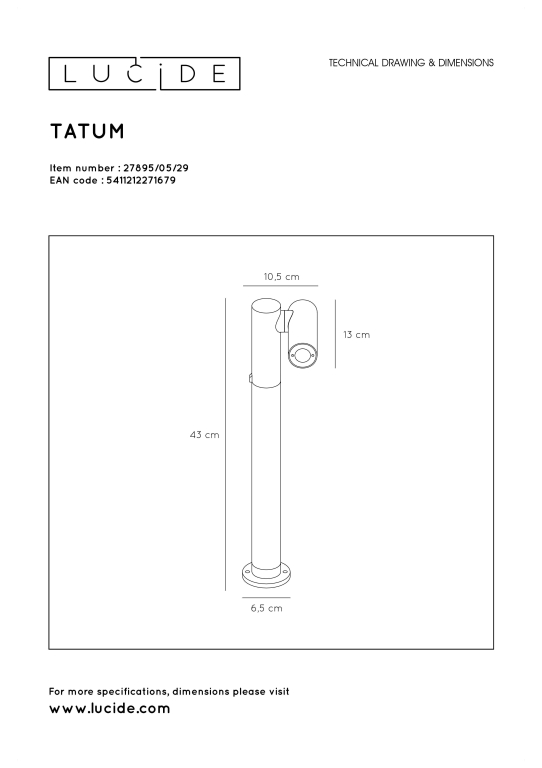 Lucide Tatum sokkellamp LED buiten IP65 zwart