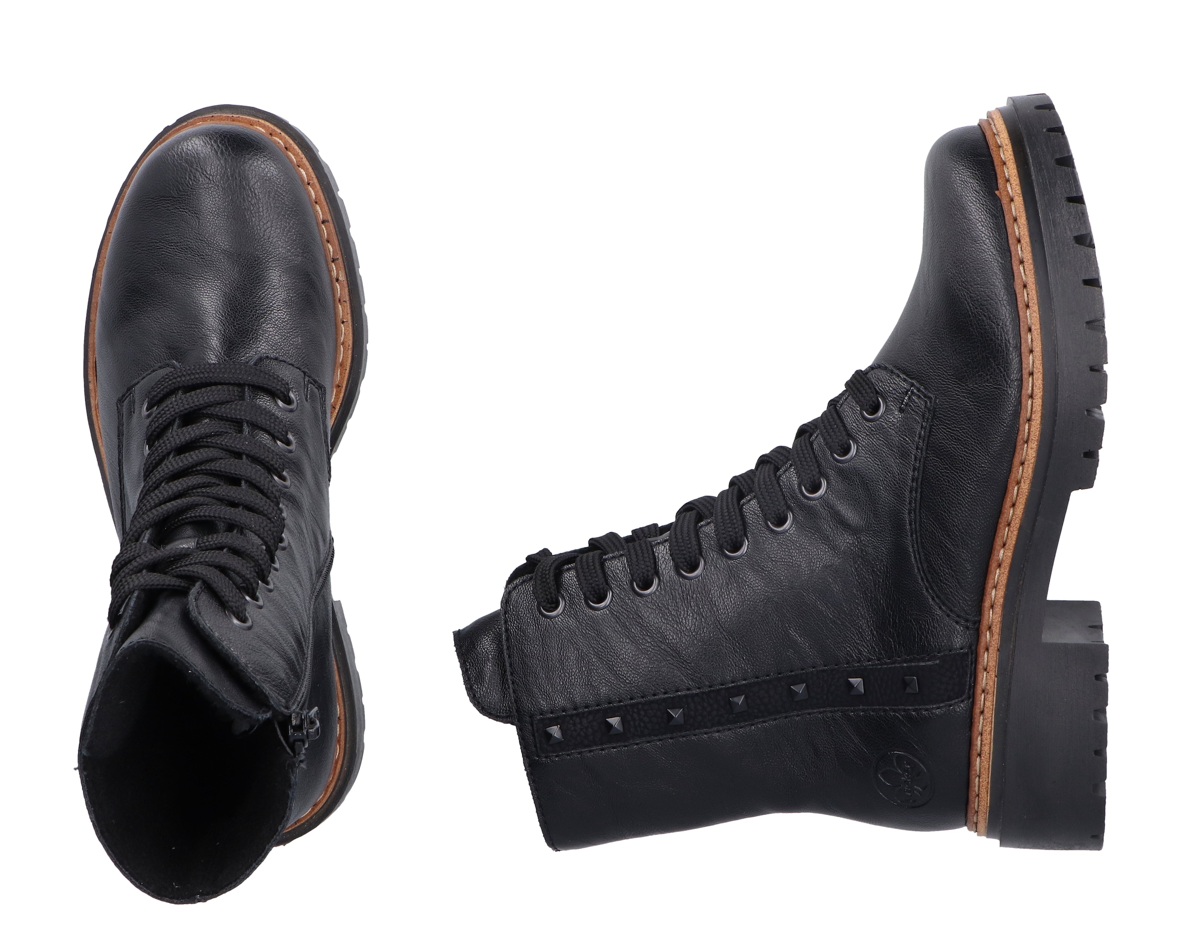 Rieker Schnürstiefelette  , Schnürboots, Blockabsatz, Innenreissverschluss und Nietenverzierung