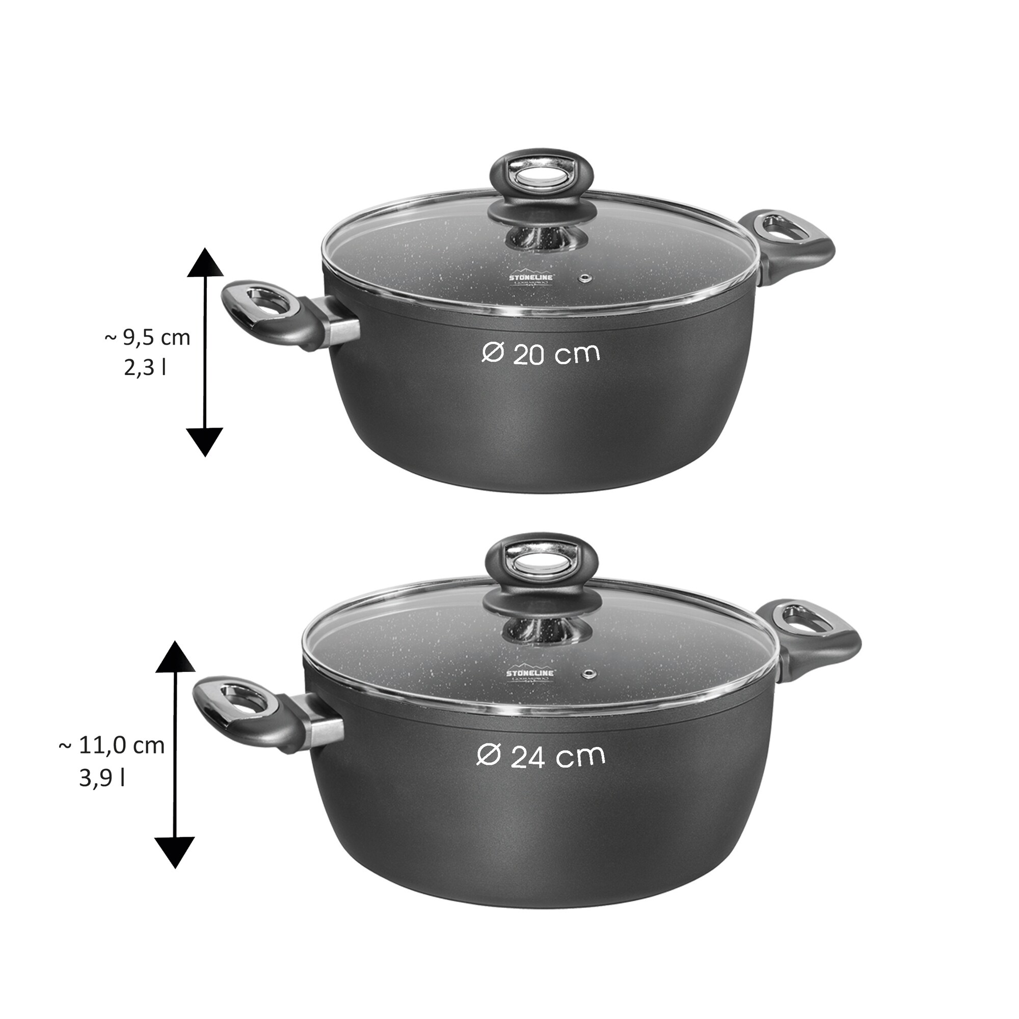 STONELINE® Gourmundo Kochtopf 24 cm, mit Glasdeckel, Made in Germany