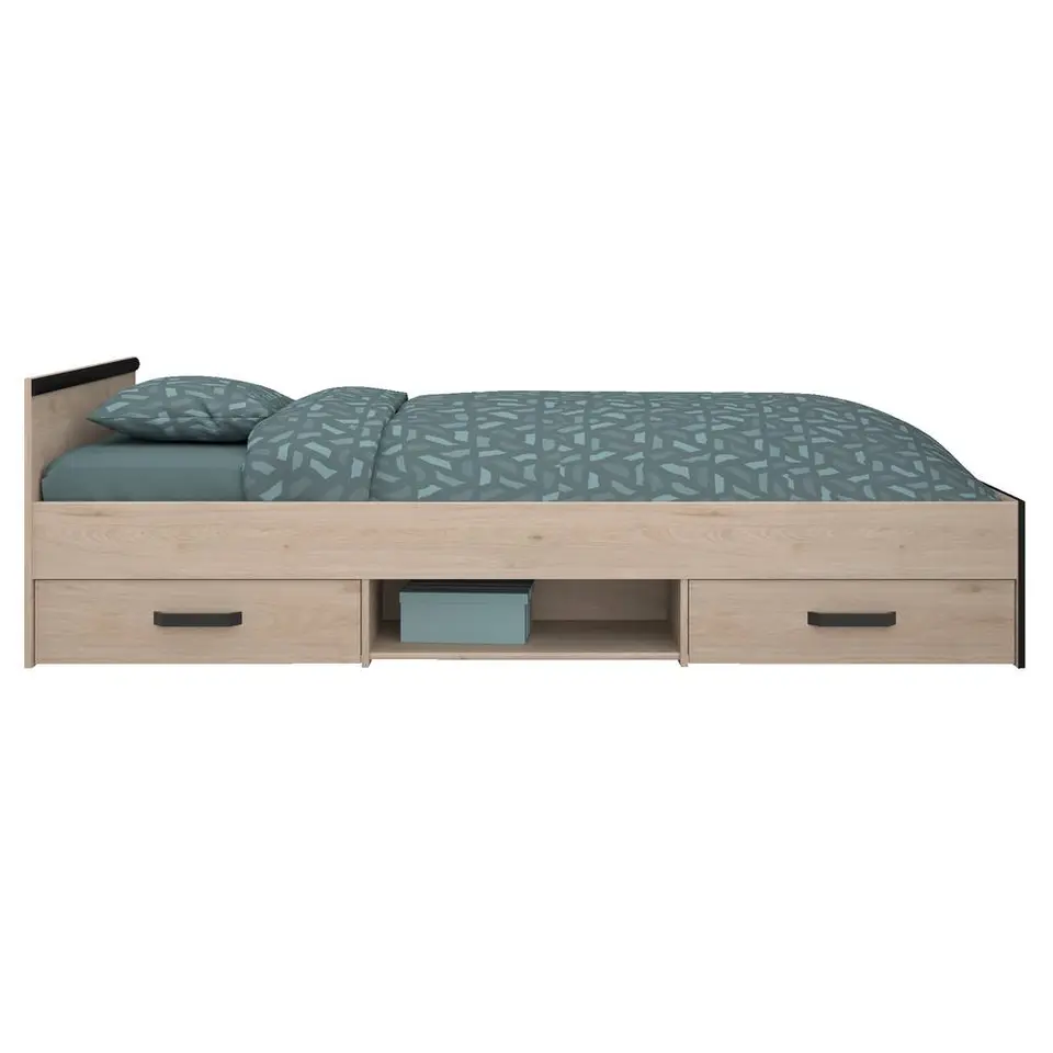 Bed Natan incl. lades - eiken/zwart - 90x200 cm